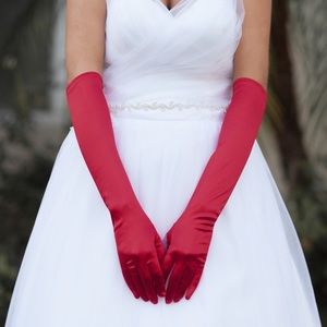 Burgundy Satin Long Gloves